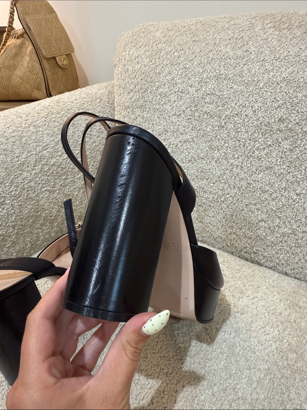 Gucci Black Leather Platform Slingback Sandals with Gold Horsebit - Picture 3 of 5